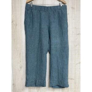 J. Jill Love Linen Blue Green Wide Leg Cropped Pants Coastal Resort